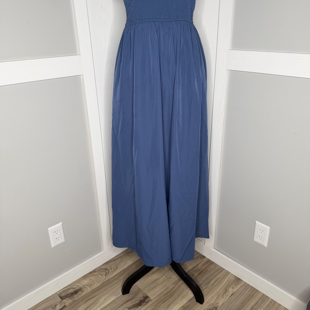 Kohl's Maxi Dress Women XL Blue Smocked Bodice Short Sleeve Pockets - Picture 6 of 13